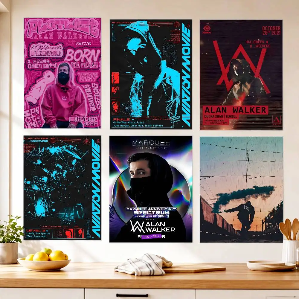 Singer Edm Rave Dj Alan Walker Poster Art canvas HD aesthetic Printing Paper Wall Art for Living Room Bar fashion Home Decor