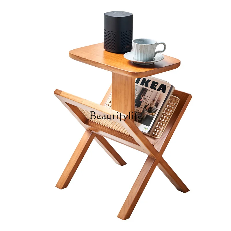 

*Living room side few solid wood small coffee table simple household sofa side few rattan small square table