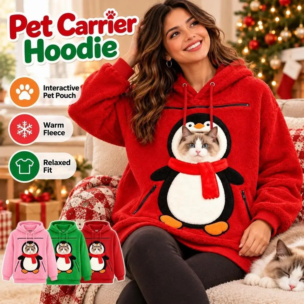 Pet Pouch Hoodie Christmas Cat Hoodie with Pouch Kangaroo Sweatshirt with Dog Shoulder Big Size Front Cat Carrier Sweatshirts