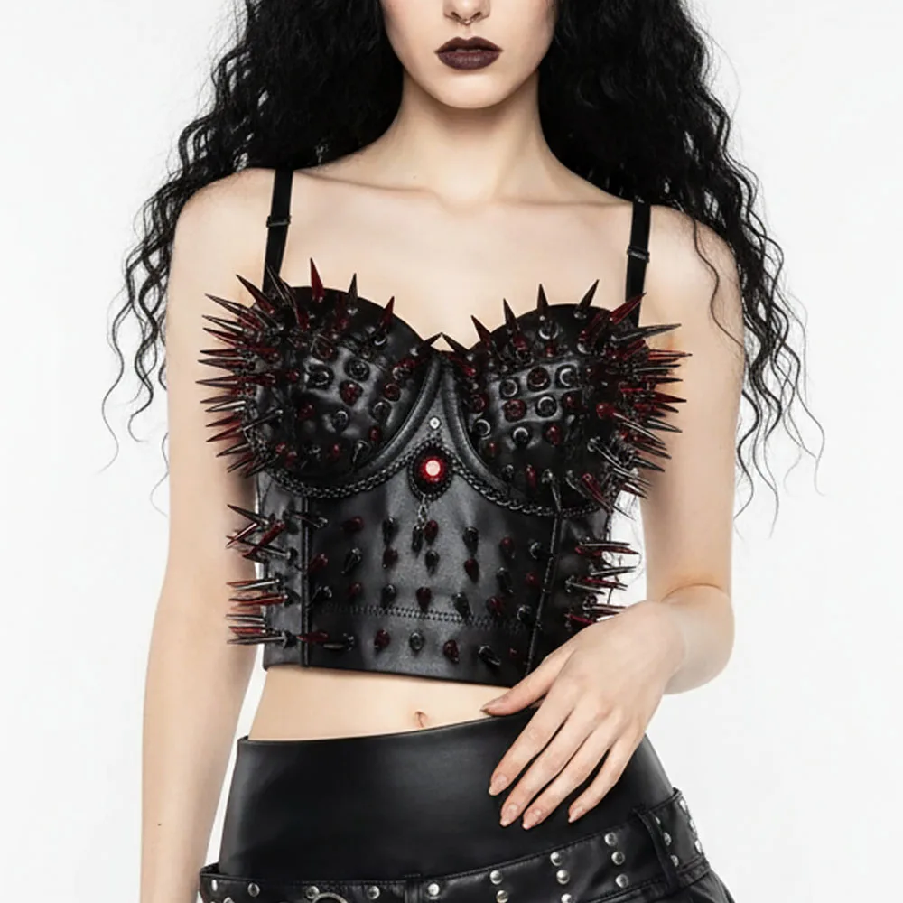 

Топы из веганской кожи в стиле 90-х: гранж, эмо, эко, готика, харадзюку, панк-рок, красные, с заклепками, ручной работы, для подростков, готы, кавай, Y2K