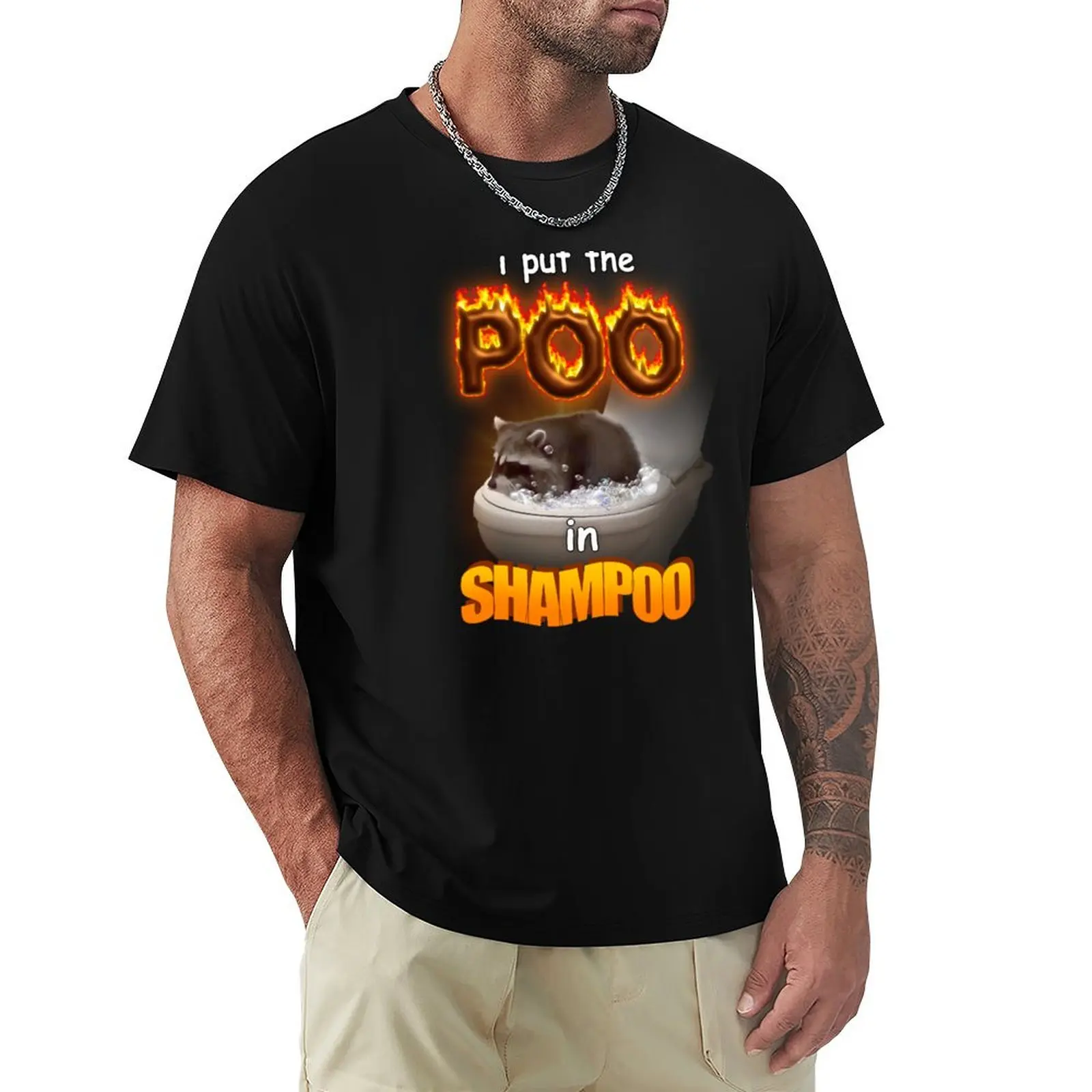 I Put the Poo in Shampoo - raccoon word art T-Shirt t shirts for man pack cotton T-Shirt