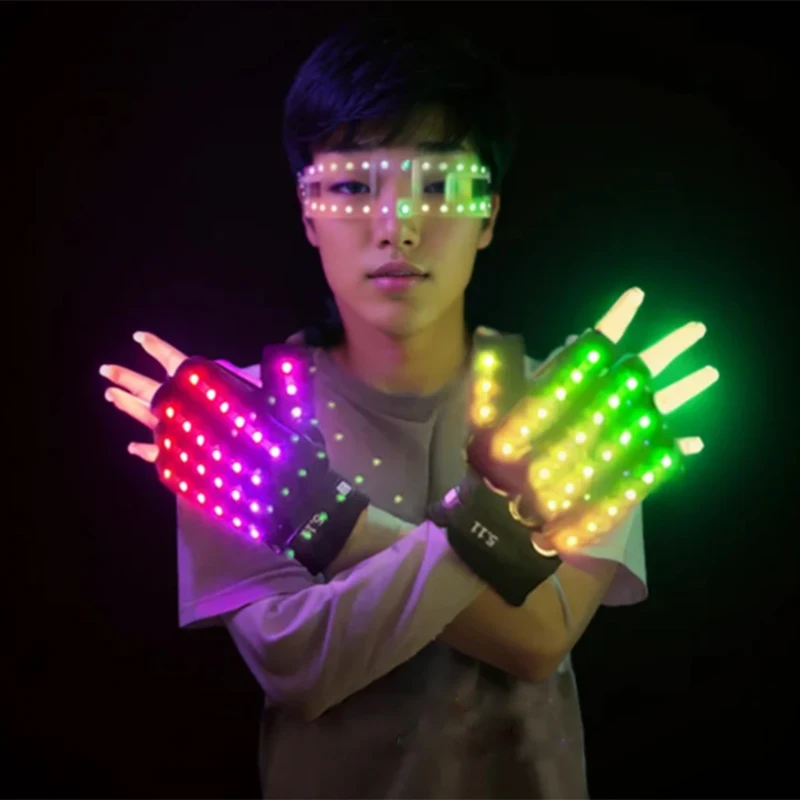 Colorful Gloves And Glasses Dance Performance Props Luminous LED Glasses Gloves Remote Control Neon Light In The Dark Night