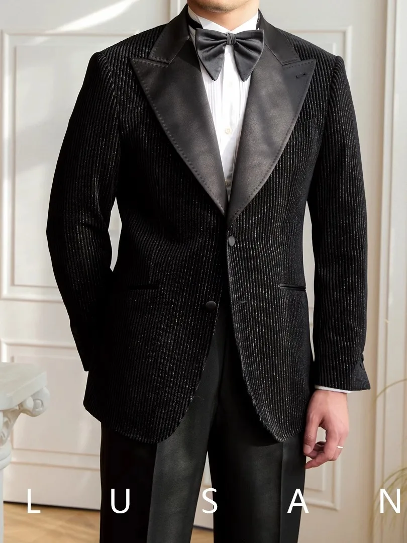 

British Light Luxury Men's Suit, Autumn Winter Slim Fit Wedding Banquet Blazer, Trendy Formal Evening Jacket