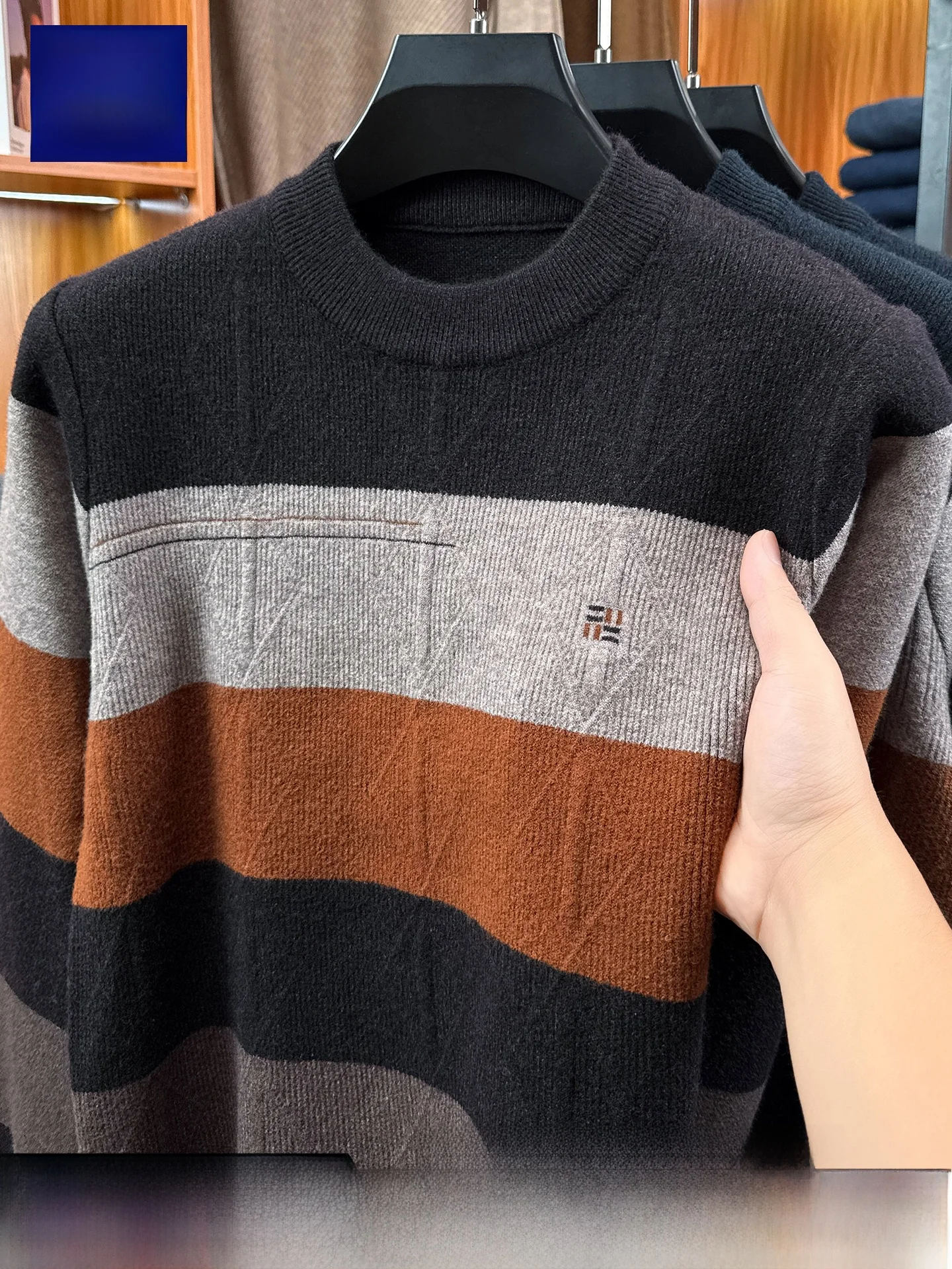 

Men's High-End Knitted Wool Sweater Casual Busin Base irt Thiened Autumn Winter New Sle Embroidery Knitwear