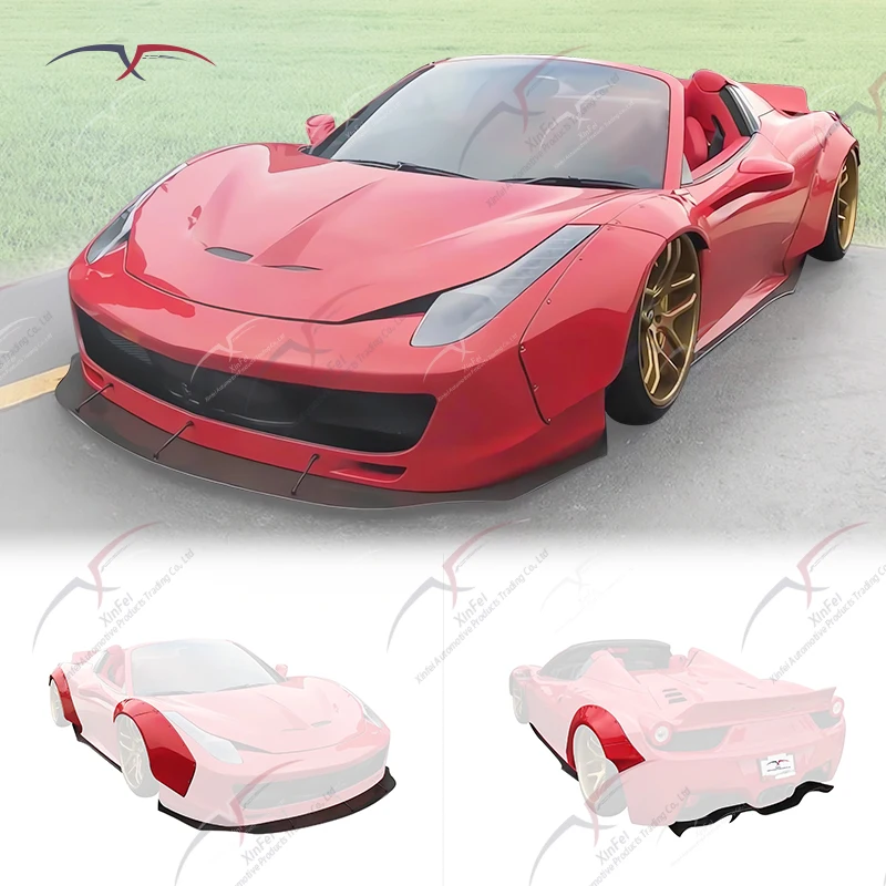 Suitable for 458 LB wide body kit, front lip side skirts, wheel arches, rear lip carbon fiber decoration modification