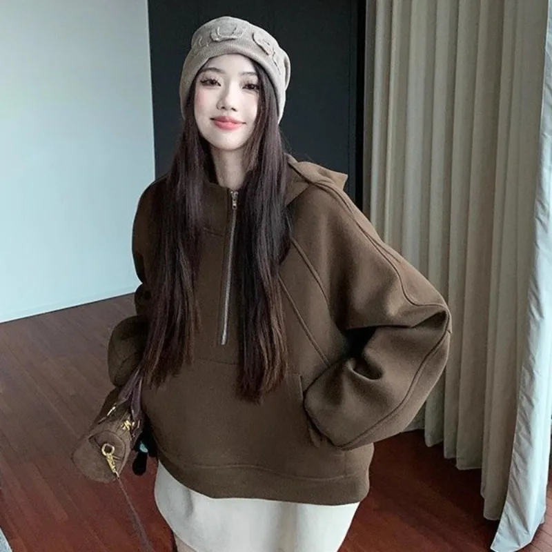

Hoodies Women Solid Zip Up Hoodie Women Fashion Long Sleeve Loose Hoodies Y2k Streetwear 2023 Autumn Winter Lady Pullovers