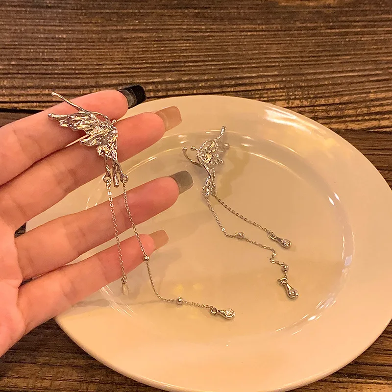 Ethereal Butterfly Tassel Ear Cuff Clip On for Women No Piercing Needed Lightweight Premium Hypoallergenic Silver Daily