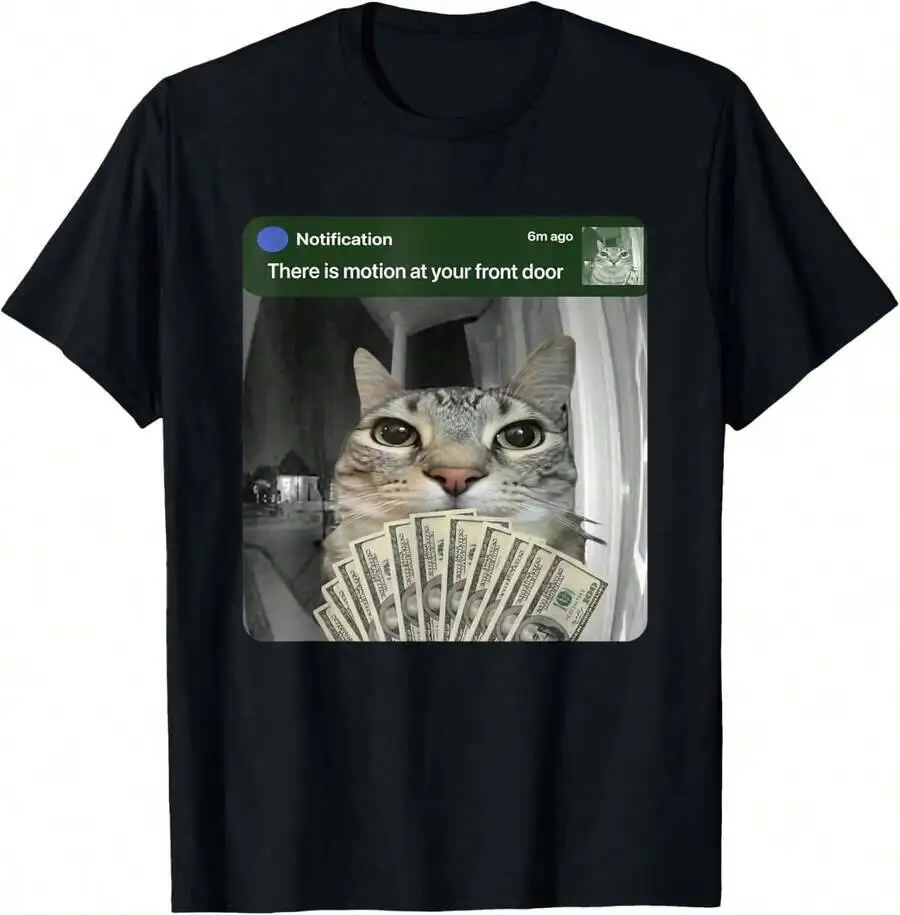 Ring Cat With Motion Meme T-Shirt 100% Cotton Trendy Y2K Short-Sleeve Tee-Soft, Quick-Drying, Moisture-Wicking; Ideal Sports