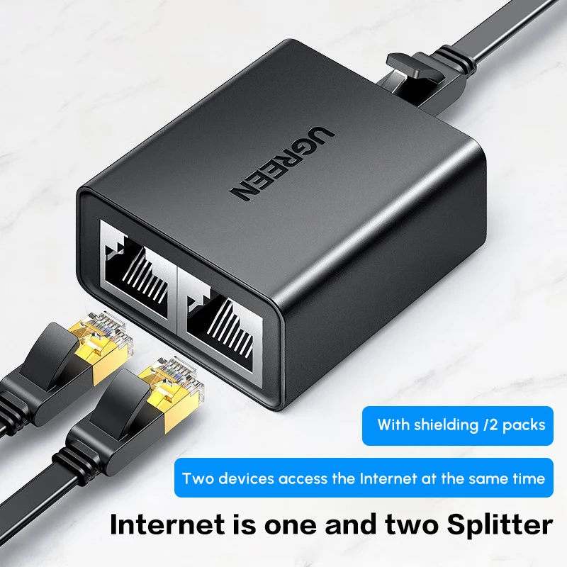 UGREEN RJ45 Ethernet Splitter 100Mbps Ethernet Splitter 1 to 2, Plug and Play, 2 Devices Simultaneously Networking