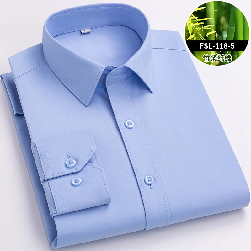 Camicia elegante in raso da uomo Fibra di bambù Manica lunga Antirughe Slim Fit Non stirabili Camicie casual di qualità per ufficio aziendale