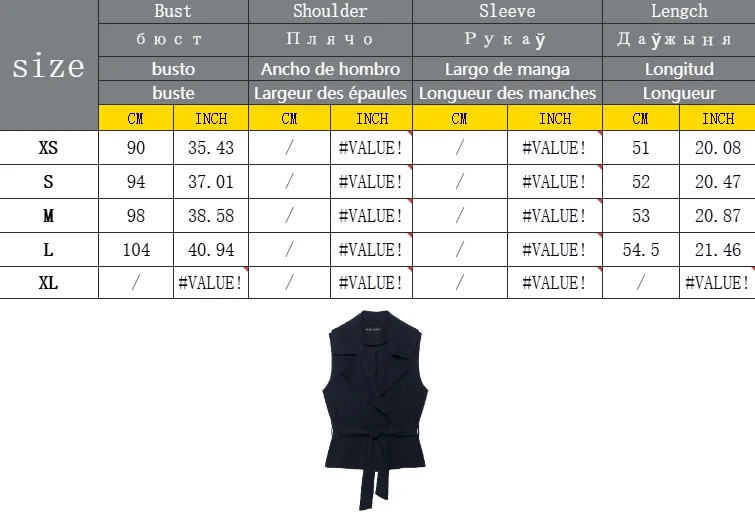Damen Marineblau 2-Teiliges Set Ärmellose Blazer-Weste mit Revers und Gürtel + Hochgeschnittene Plissierte Weite Culottes-Shorts Damenanzug – Detail 1