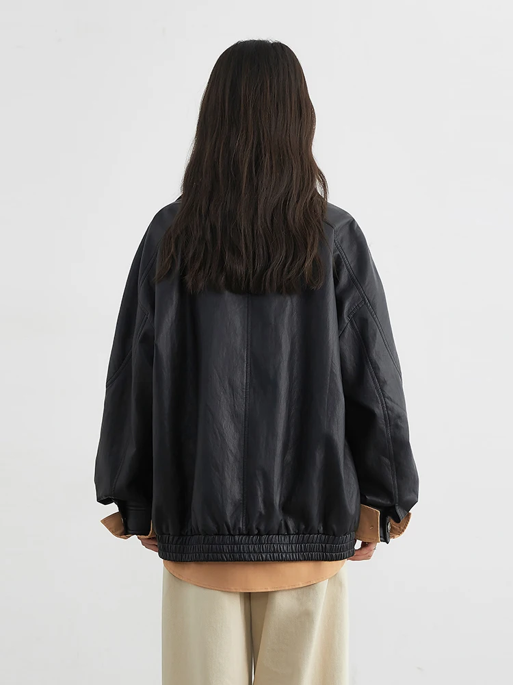 شيك فين موضة النساء فو سترات من الجلد عادية فضفاض بولي Leather جلد السيدات معاطف دراجة نارية الشارع الشهير خريف شتاء جديد 2025
