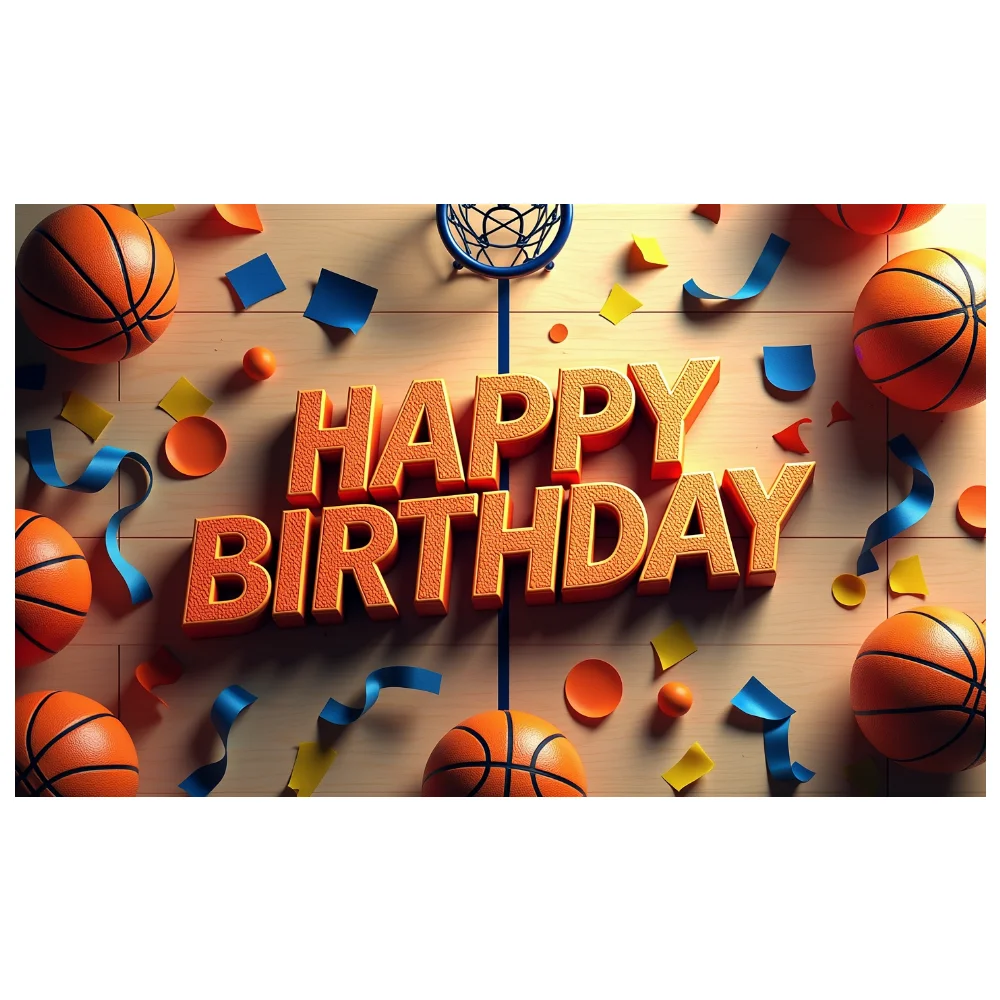 Basketball Themed Birthday Banner Sports Backdrop Happy Birthday Celebration Decoration Party Background for Events Photo Booth