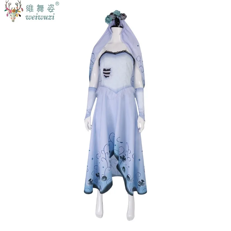 

Halloween Party Veil Zombie Ghost Gothic Corpse Bride Emily Adult Women Cosplay Costume Printed Long Fancy Bridez Dress