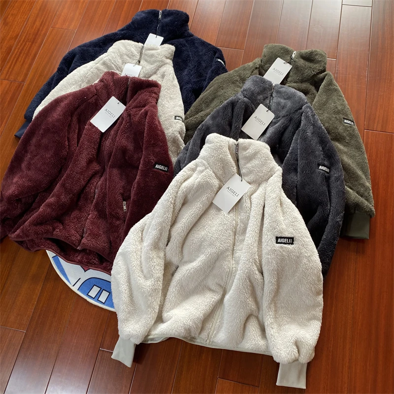 

Женское коралловое джинсовое пальто свободного кроя с воротником-стойкой, удобная теплая верхняя одежда, вязаный свитер, пальто-стойка, длинное свечение