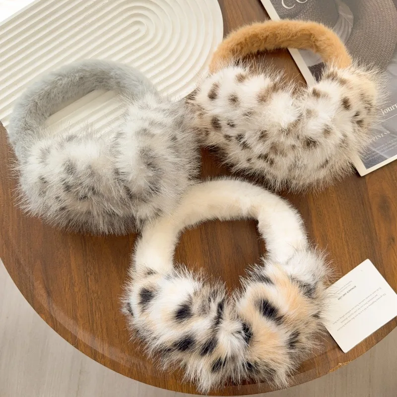 新しいファッションコーヒーヒョウ柄毛皮のようなイヤーマフ女性のための冬秋韓国ぬいぐるみ多用途厚みのあるソフト暖かいサイクリングイヤーマフ