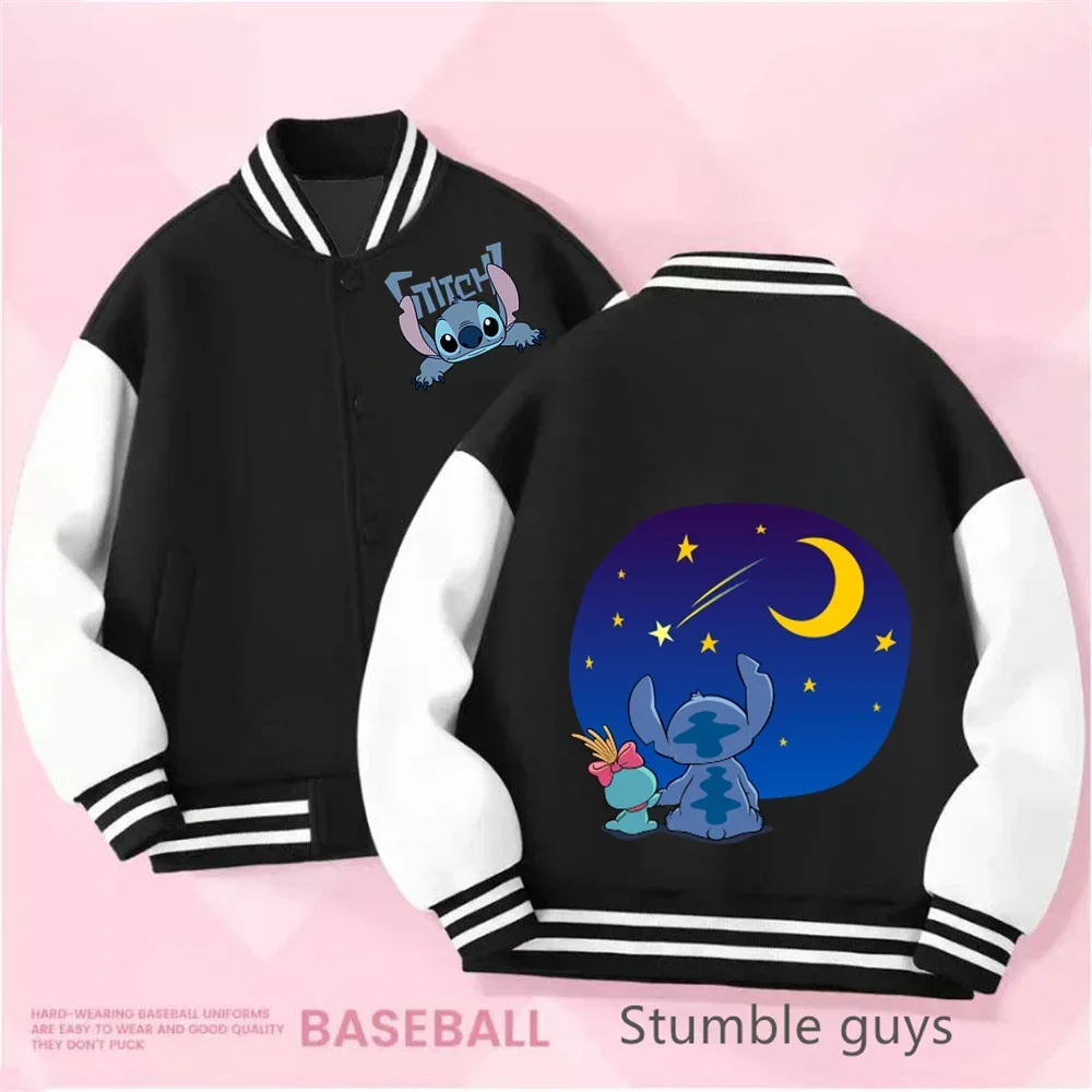 

Stitch Kids Baseball Uniform New Cute Cartoon Fashion Coat Sweet Girls & Boys Sport Casual Tops Spring Autumn Purple Jacket