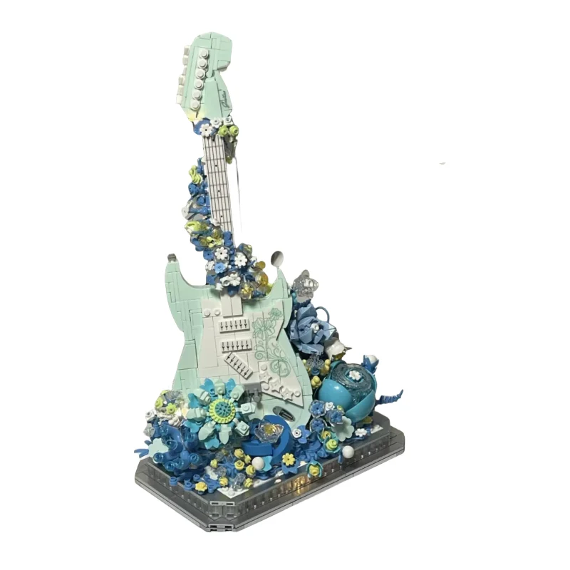 Bass Guitar Building Block Bouquet Small Particle Music Series Girls Adult Edition Instrument Assembly Toy Gift Desktop ornament