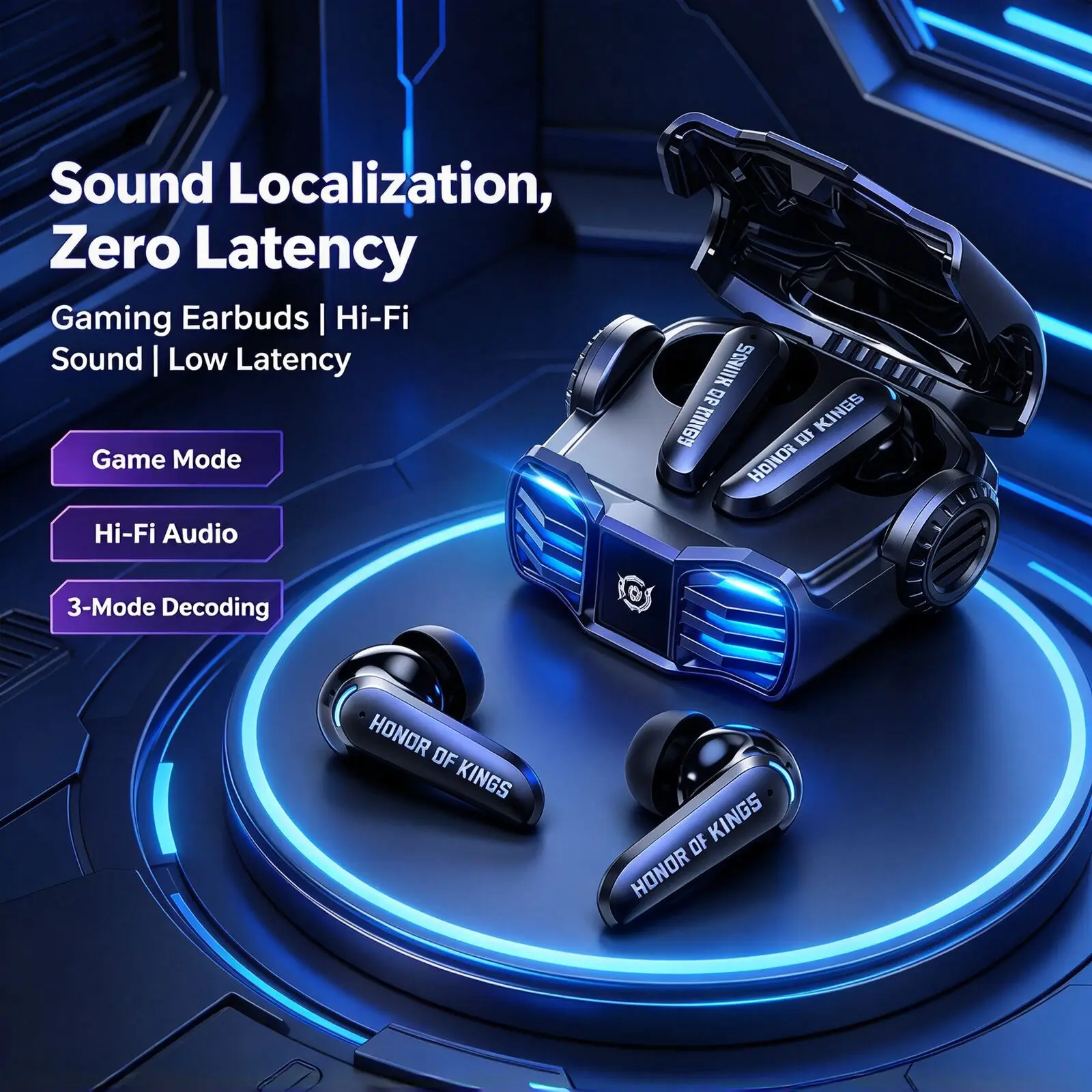 TWS Gaming Bluetooth 6.0 Earphones Low Latency RGB Light Touch Control Wireless Type-C Charging Sports Earbuds for Game Music