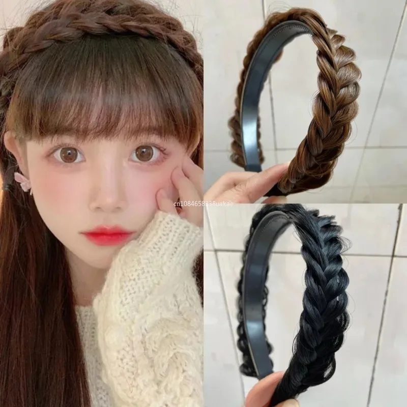 Twist Braid Wig Headband Women Girls Hair Accessories Twisted Braided Hairdband Three-strand Wide-brimmed Solid Bezel Head Hoop