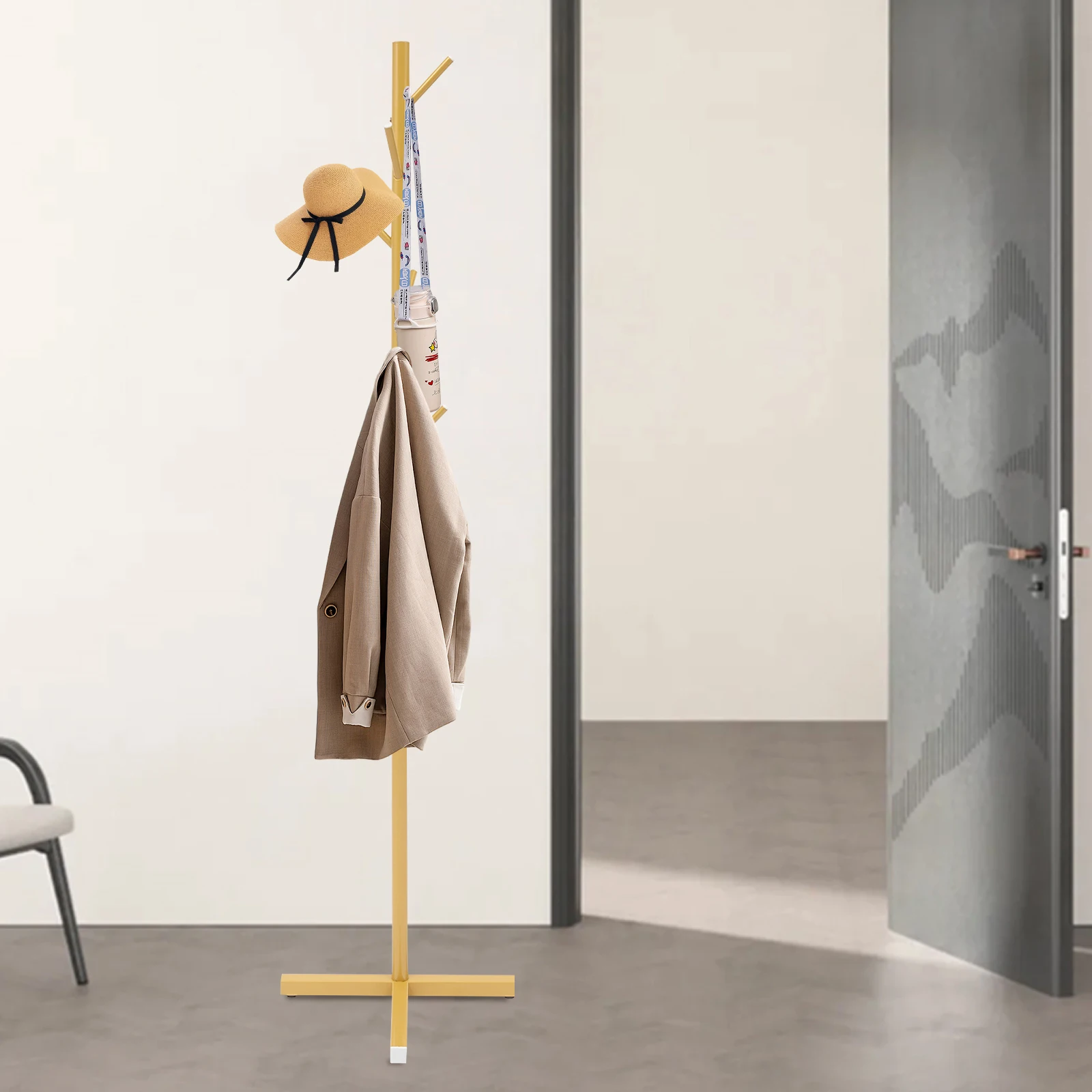 

Gold Coat Rack – Freestanding Clothes Hanger, Modern Simple Design, Marble Base, Bedroom & Bag Stand