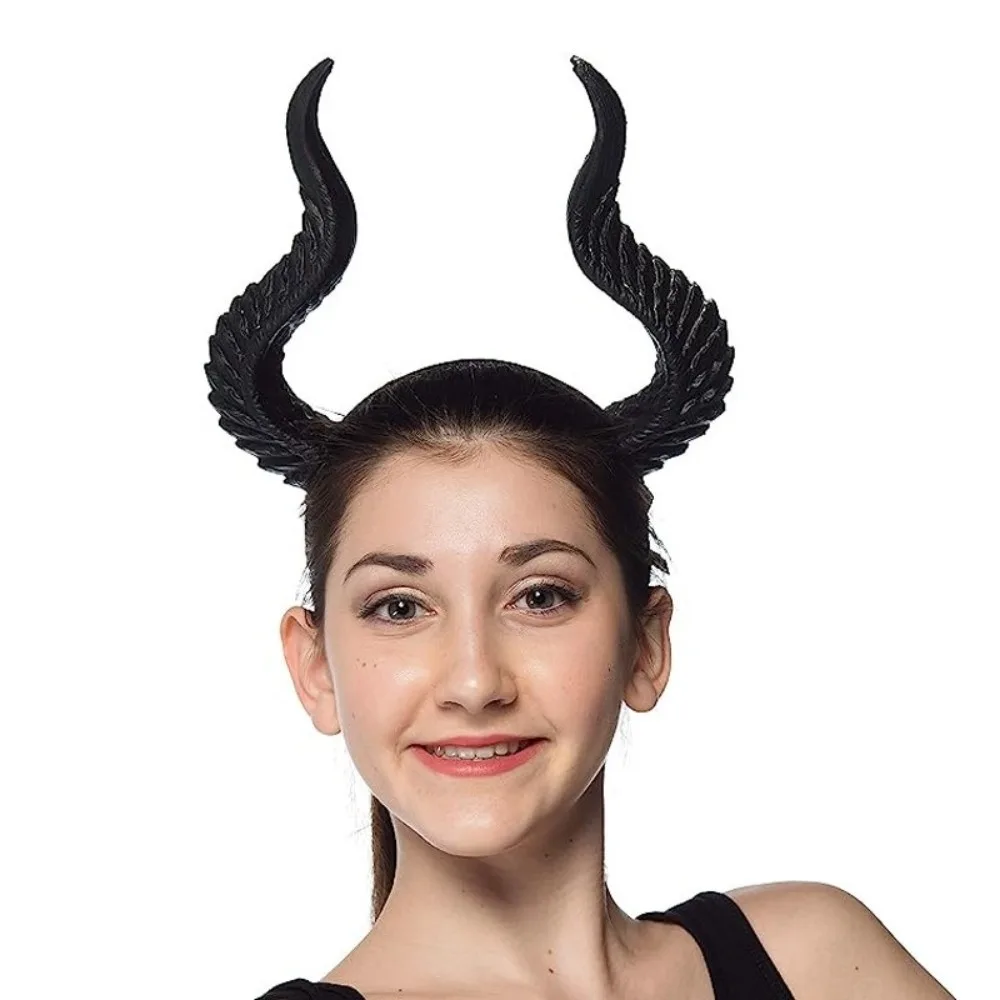 Novelty Ox Horn Halloween Horns Headband PU Dark Series Cosplay Hairband Halloween Headwear Halloween Hair Hoop Masquerade Party