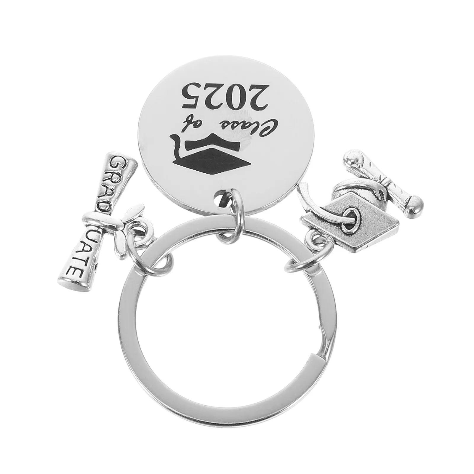 Class of 2025 Graduation Keychain Stainless Steel Diploma Graduation Cap Pendant Key Ring High School College Memorabilia