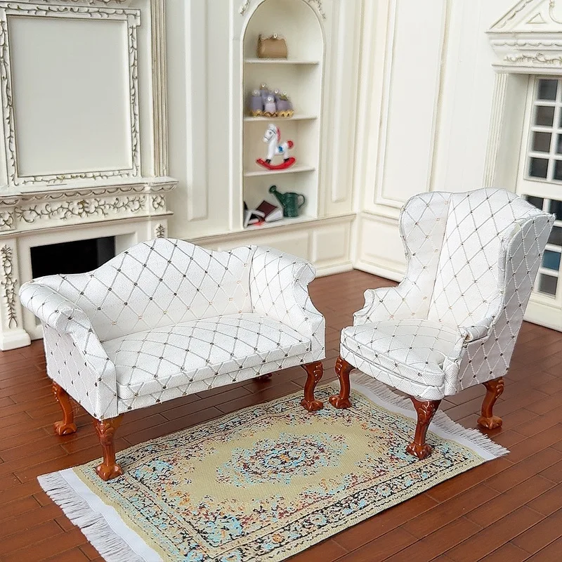 

1/12 Scale Miniature Europe Sofa Set Diamond-Pattern Sofas & Chairs (Single/Double) for BJD/OB1 Living Room Furntiure Toys