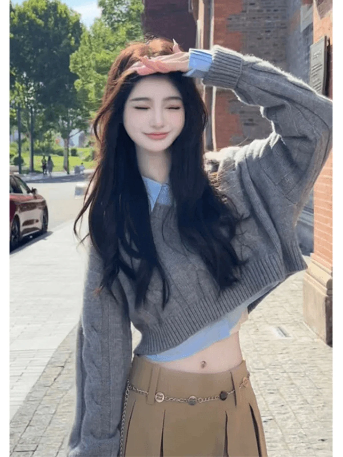 Red Knitted Sweater Women's ort Sve Long Sve Autumn Winter New Sle Faionable High-End Feeling Two-Piece Set Design