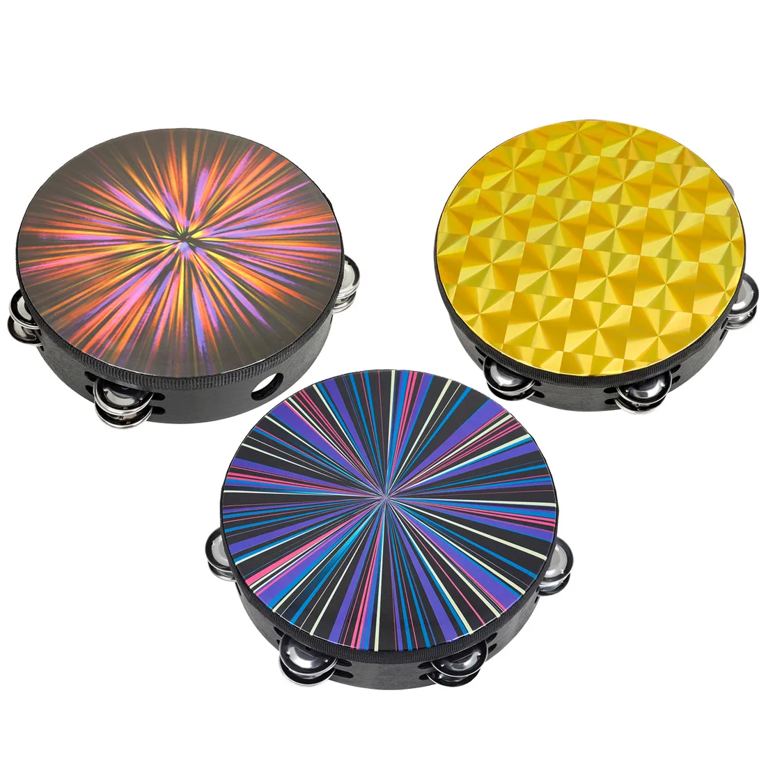 Orff 8 Inch Double Row Hand Tambourine Solid Wood Frame Polyester Drum Skin For Kids School Party Percussion Musical Instrument