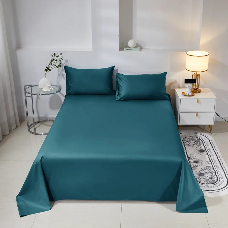 3PC Flat Bed Sheet Pillowcase Set Solid 100% Cotton Bed Cover Single Double Queen King Size Bed Sheet Bedroom Bedding Bedspread