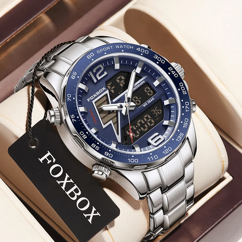 

LIGE Luxury Mens Watch Luminous Calendar Business Quartz Watches Dual Display Waterproof Stainless Steel Man Watch Chronograph
