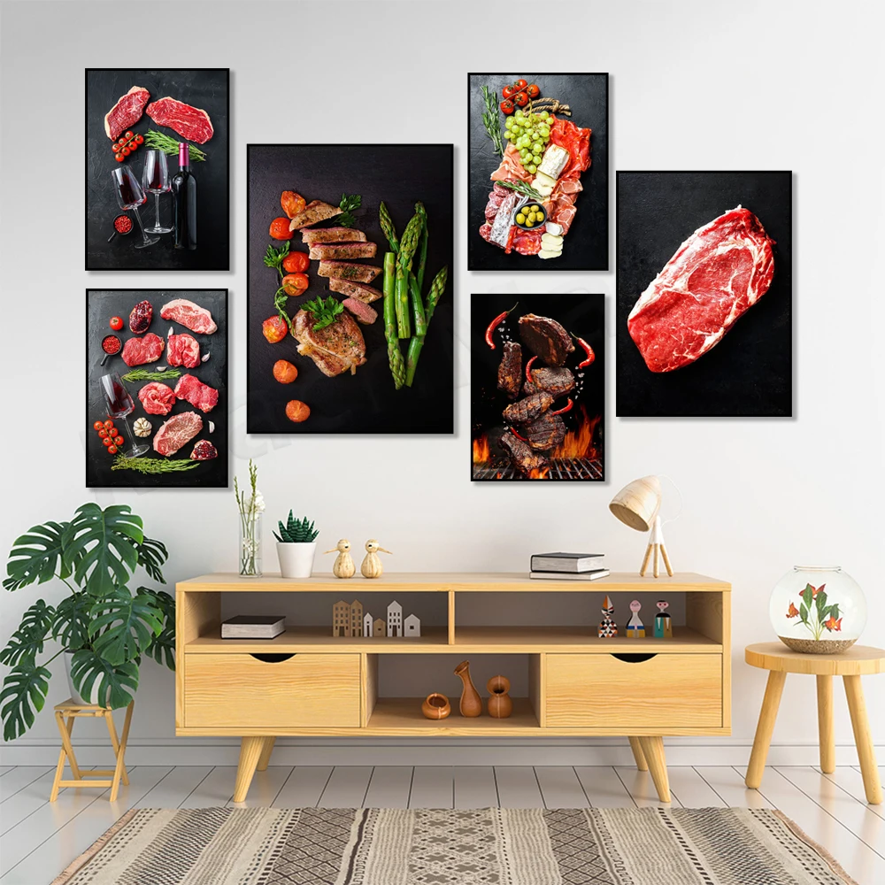 

Vegetables Fruits Fresh Beef Food Canvas Painting Printing Scandinavian Poster Wall Art Picture Restaurant Home Kitchen Decor