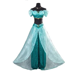 Women Halloween Christmas Party Stage Costume Top Pant Aladdin Jasmine Princess Cosplay Costume Girl Belly Dance Fancy Dress