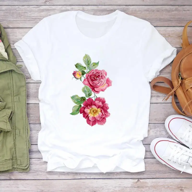 Floral Print Garment Top Short Sleeve T-shirt Women Clothing  Harajuku  Graphic Tshirts  Tops  Oversized T Shirt