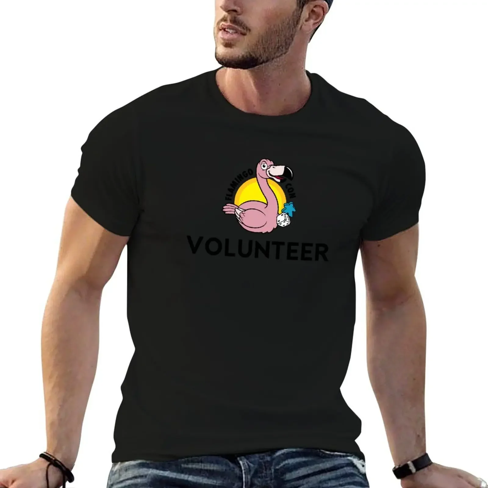 FlamingoCon Volunteer T-Shirt customs design your own anime clothes cotton graphic tees blanks mens graphic t-shirts funny