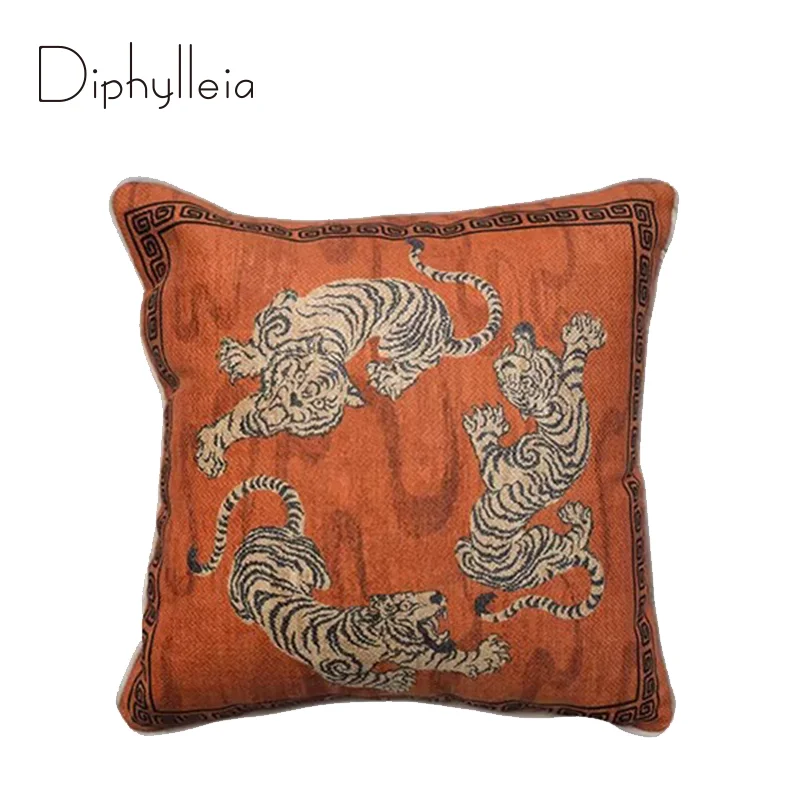 Diphylleia Eastern Home Decoration Cushion Covers Tibetan Tiger Printed Tribe Ethnic Pattern Sofa Pillow Case For Sofa Bed Couch