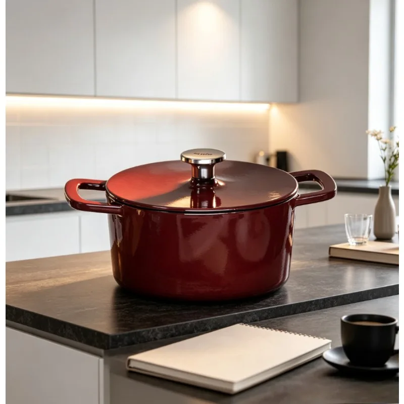 Enameled Cast Iron Dutch Oven 20cm Small Soup Pot, Stew Casserole for Kitchen, Even Heat, Durable Cookware for Family, Beginners