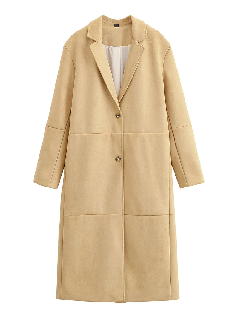 

European style new women's fashion versatile temperament simple solid color long sleeve suede coat jacket
