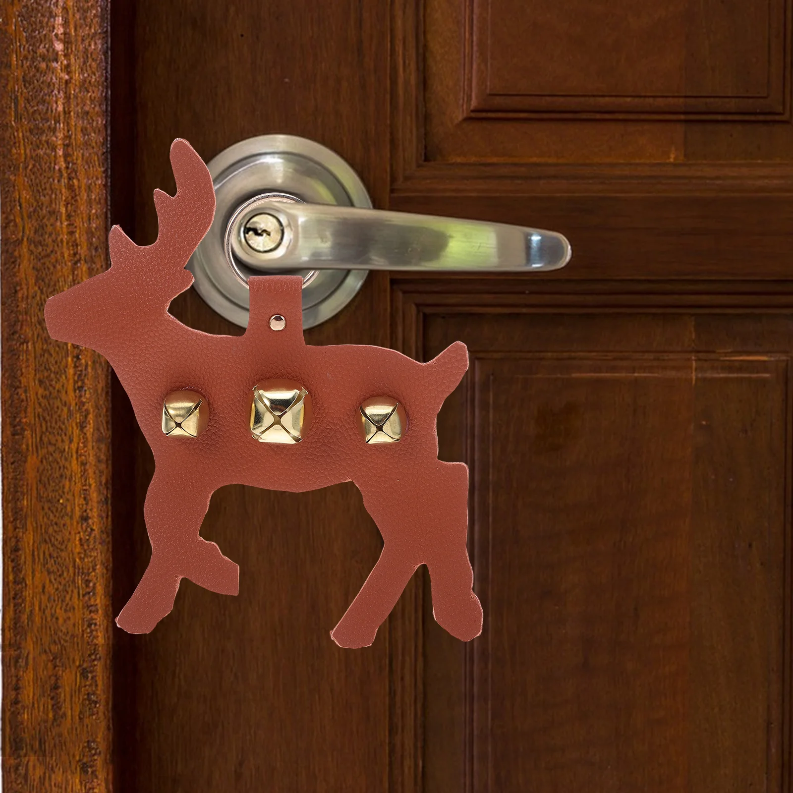 

Christmas Reindeer Door Ornament PU Sleigh Bell Hanger for Door Knob Holiday Entryway Decor Winter Festive Charm