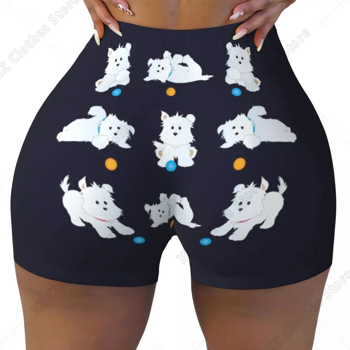 Custom Pestie Westie Workout Biker Running Shorts Women West Highland White Terrier Dog Gym Yoga Shorts