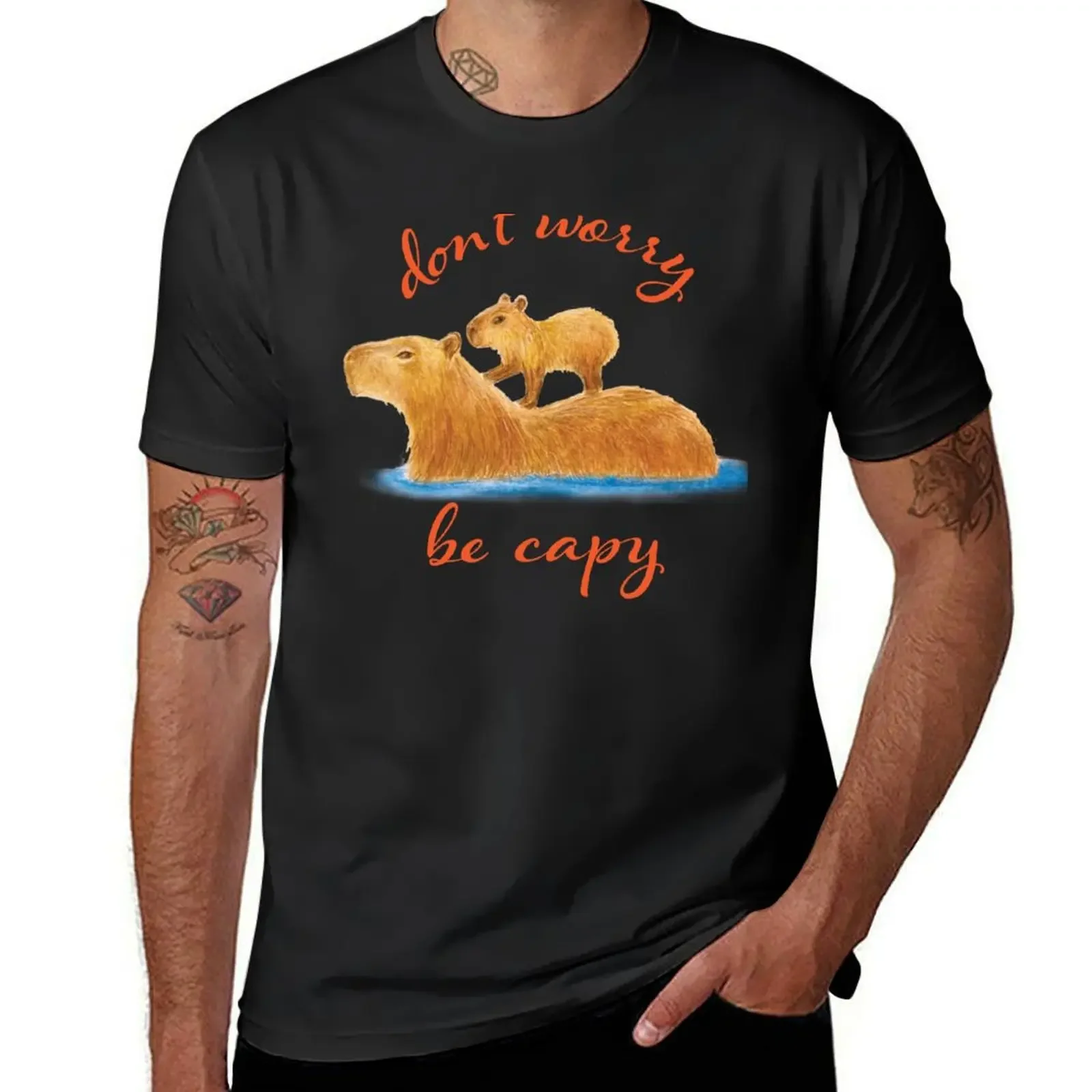 Don't worry be capy II T-Shirt sports fans Aesthetic clothing heavyweight t shirts for men