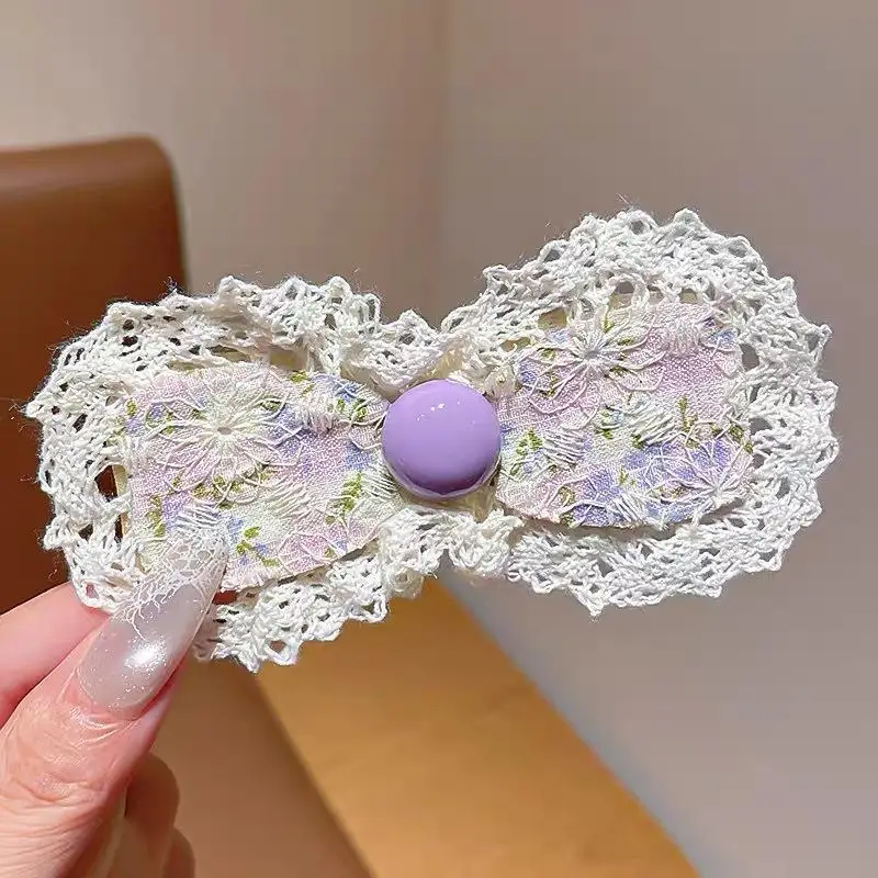 2 Stück koreanische Spitzenaufkleber, Haarspangen zum Sortieren von kaputten Haaren, Mädchen Lolita Blumenschleife, Baby-Pony-Sticker, Kinder-Haaraccessoires – Detail 9