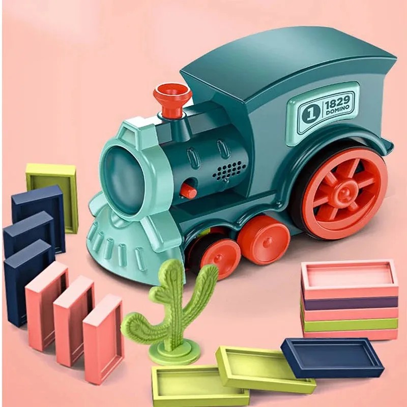 

60pcs Electric Domino Train Car Set Sound & Light Automatic Laying Dominoes Brick Blocks Game Educational Christmas Gift Kids To