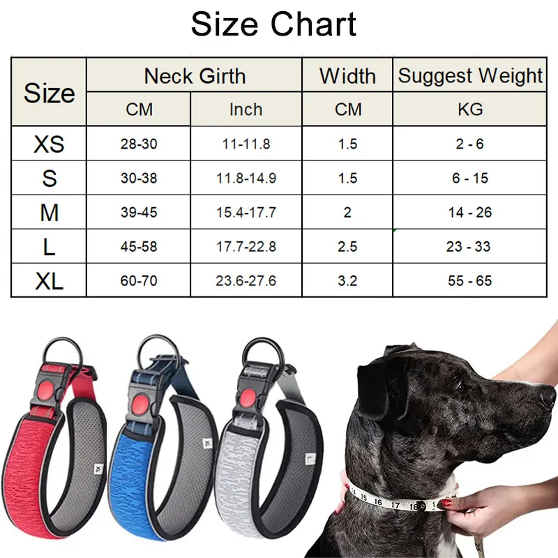 Portable Pet Collar for Small Large Dogs Collars Puppy Walking Training Accessories Anti Choke Padded Reflective Dog Collars