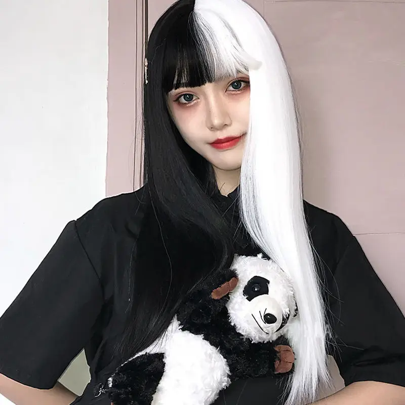 Realistic Human Hair Wig - Lolita Cosplay Wigs for Women/Men, Double Color Long Hair Dangmei Style  Anime Character Party Wig