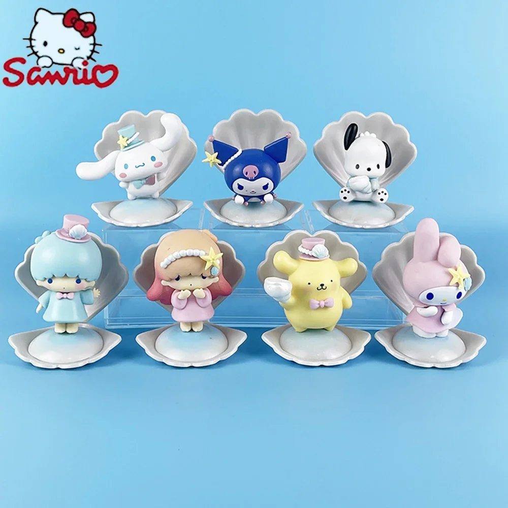 

Hello Kitty Figure Sanrio 8Cm My Melody Anime Kawaii Kuromi Action Collection A Set of 6 Pvc Material Ocean Shells Gifts Kid