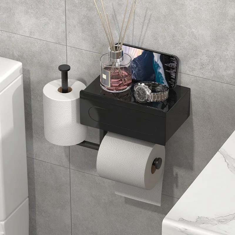 High Quality Bathroom Black Wall Mounted Toilet Paper Roll Holder with Shelf