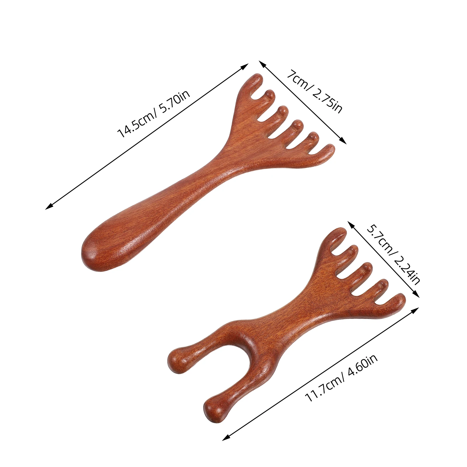 2 szt. Naturalny drewniany masażer do skóry głowy, ręczny grzebień do masażu pięcioma palcami, narzędzie do masażu twarzy i szyi, terapia Gua Sha, szerokie zęby do meridianów