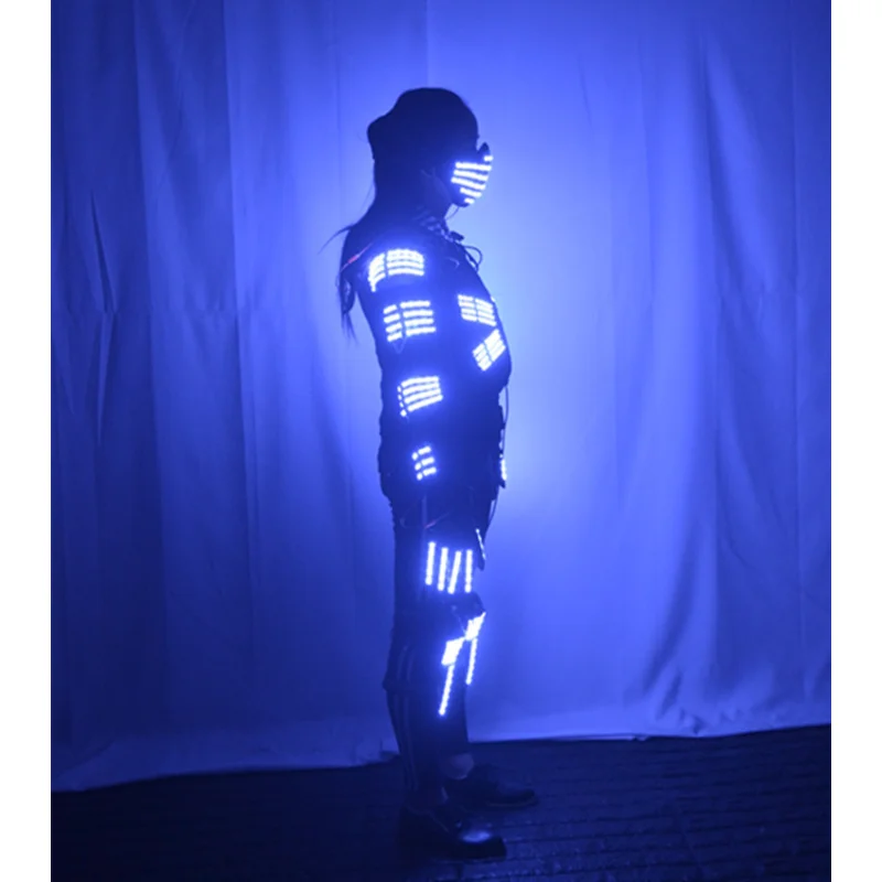 Halloween Costume for Women LED Stage Costume Robot Cosplay Rave Tron Party Light Up Clothing Performance Glowing Mask Nightclub